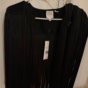 Herve Leger Elegant Black Fringe Cardigan